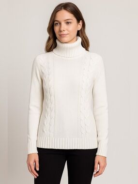 Esprit White Cable Knit Turtleneck Sweater